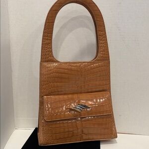 Vincenza fauxTan CrocEmbossed Leather Top Handle Bag silver stamping new vintage